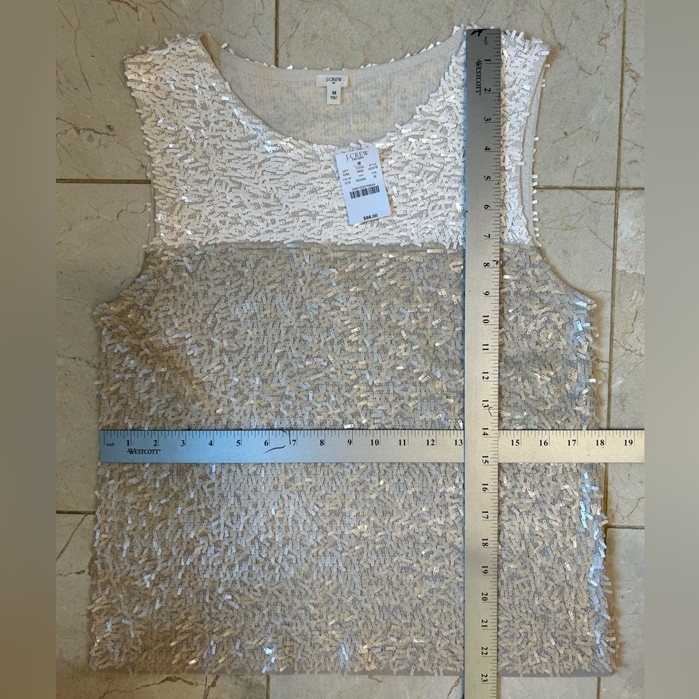J. Crew rectangle sequin tank top, NWOT, cream and pale tan, pull over, Size Med - Picture 16 of 16